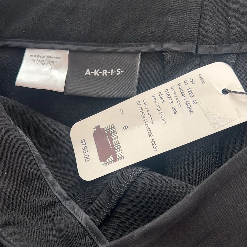 Nwt Akris Mona Black Wool Side Zip Flat Front Pants Trousers 8 - Picture 5 of 5